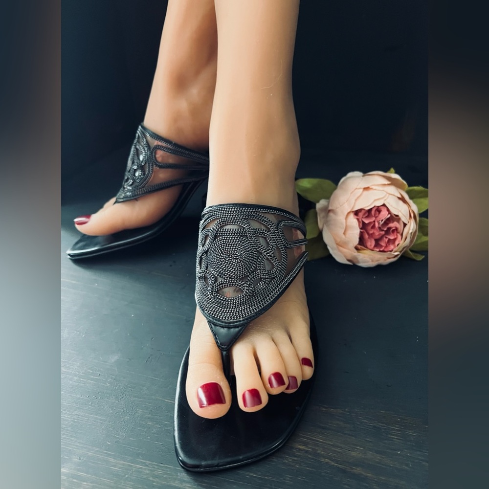 Colin Stuart Kitten Heel Black Metal Upper Heels - Size 6.5